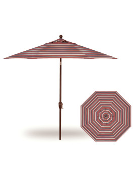 9' Push Button Tilt Umbrella -  Champagne / Churchille Rough Stripe